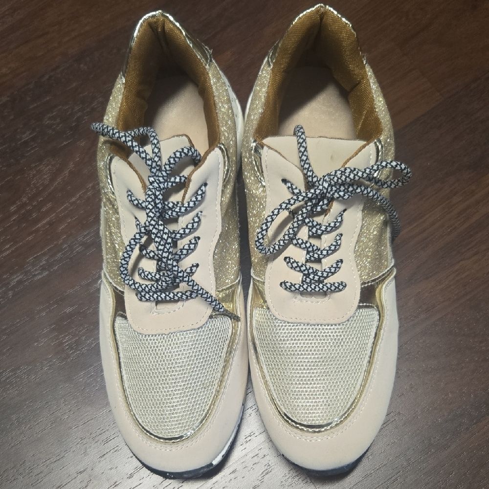 Stylish Gold and Cream Women's Sneakers